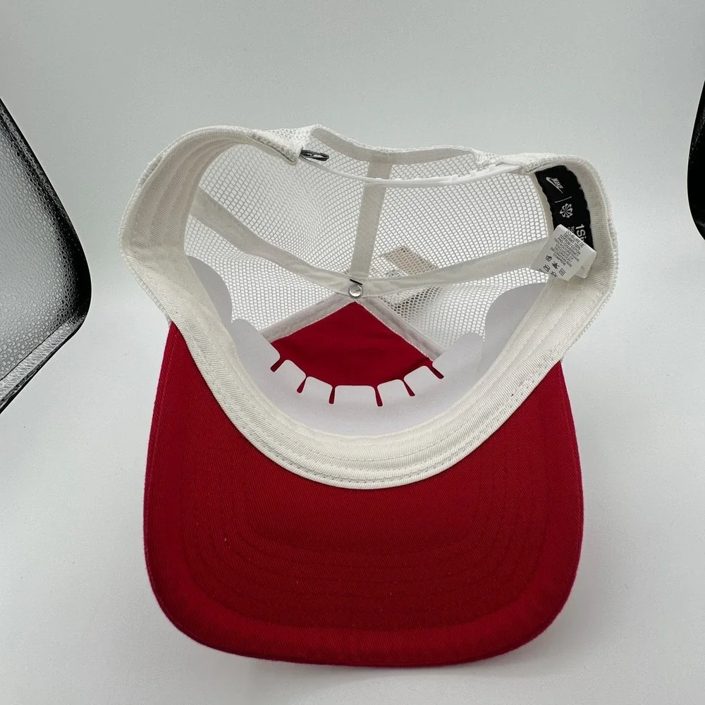 Nike Rise Trucker Cap Youth Kids One Size Snapback Red White Structured Hat NEW